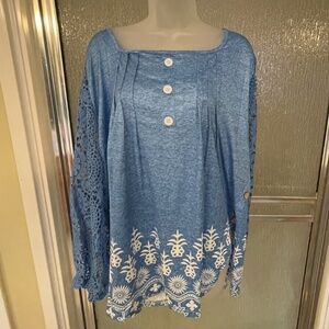 BLUE  bohemian-style tunic, NWT, Size Plus 3X